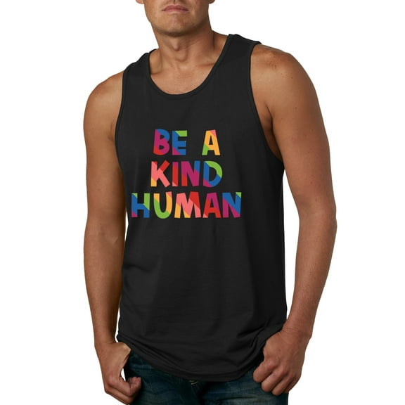 Wild Bobby, Be A Kind Human Positive Inspirational Slogan Inspirational/Christian Men Graphic Tank Top, Black, Small