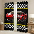 thumbnail image 2 of Feelyou Cartoon Red Automobile Blackout Curtains Set of 2 (52x84 Each), Yellow Stripes Lines Window Curtains, Checkered Square Plaid Curtains and Drapes, Living Room Curtains Decor, 2 of 6