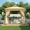 thumbnail image 2 of 10x10 Outdoor Gazebo Tent with Double Roofs, Patio Gazebo with Mosquito Netting and Privacy Screens, Patio Canopy for Shade and Rain for Backyard, Garden, Lawn and Deck (Beige), 2 of 9