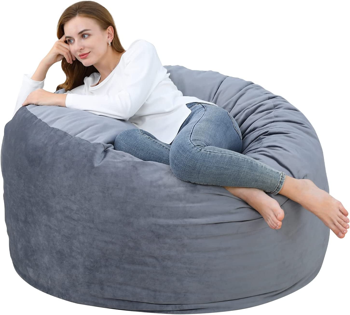 4FT Bean Bag Chair, Memory Foam Big Bean Bag for Adults, Big Sofa with Fluffy Removable