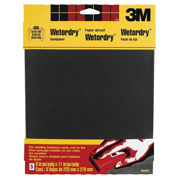 3M 9 in x 11 in 600 Grit Wet or Dry Ultra Fine Sandpaper, 5 Pieces