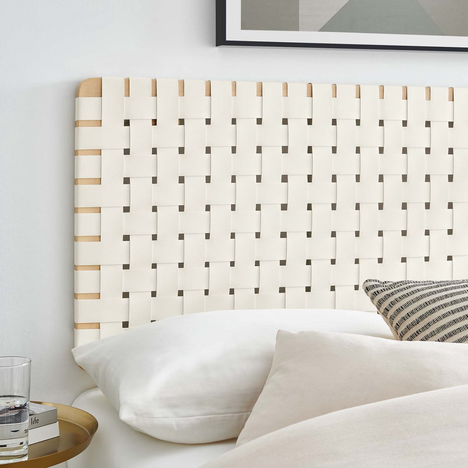 Headboard, Full Size, Natural Beige, Vegan Leather, Bedroom, Modern Contemporary HB36752