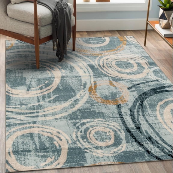 Luxe Weavers Modern Abstract Circle Blue 8x10 Area Rug
