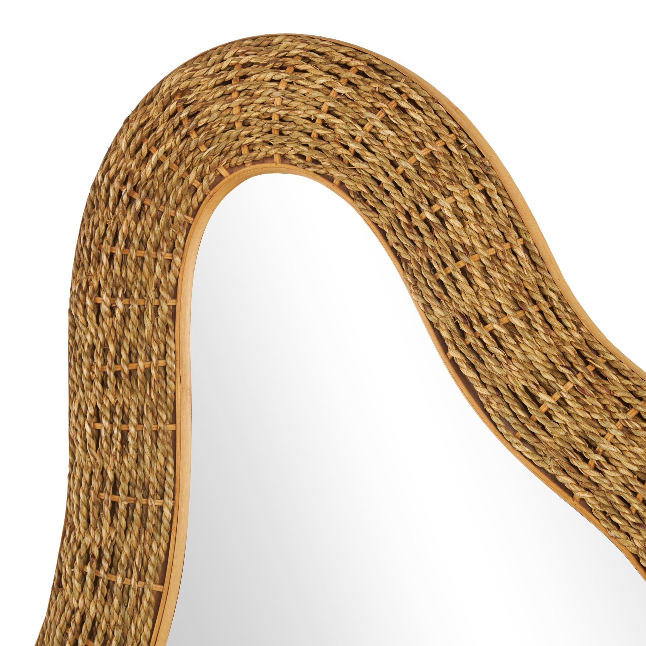 DecMode 28" x 52" Brown Handmade Woven Oval Abstract Wall Mirror
