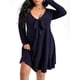 thumbnail image 1 of Vestido mini de talla grande con escote en V y manga larga para mujer, 1 of 8