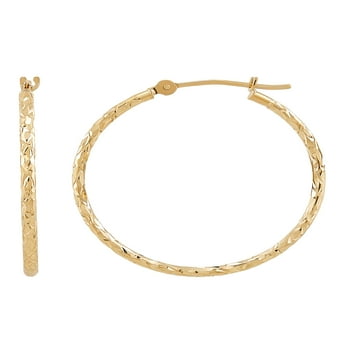 Brilliance Fine Jewelry 10K Yellow Gold 1.52MM x 28MM Hollow Round Diamond-Cut Hoop Earrings