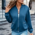 thumbnail image 2 of hoksml Women's Full Zip Jacket, Ribbed Collar Long Sleeve Zip Up Outerwear with Zipper Pockets, Oversized Loose Fit Solid Color Casual Coat, 2 of 6
