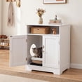 thumbnail image 2 of Hejuchuangli White Cat Litter Box Enclosure, Modern Hidden Litter Box Furniture with Open Storage Shelf and Litter Mat, Cat Box Cabinet Side Table Nightstand for Indoor Cats, 23.5 x 17 x 27.5 in, 2 of 9