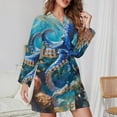 thumbnail image 3 of Colorful Octopus Under The Sea Night Robe Long Sleeve V Neck Robe With Belt Women's Sleepwear Dresses, 3 of 9