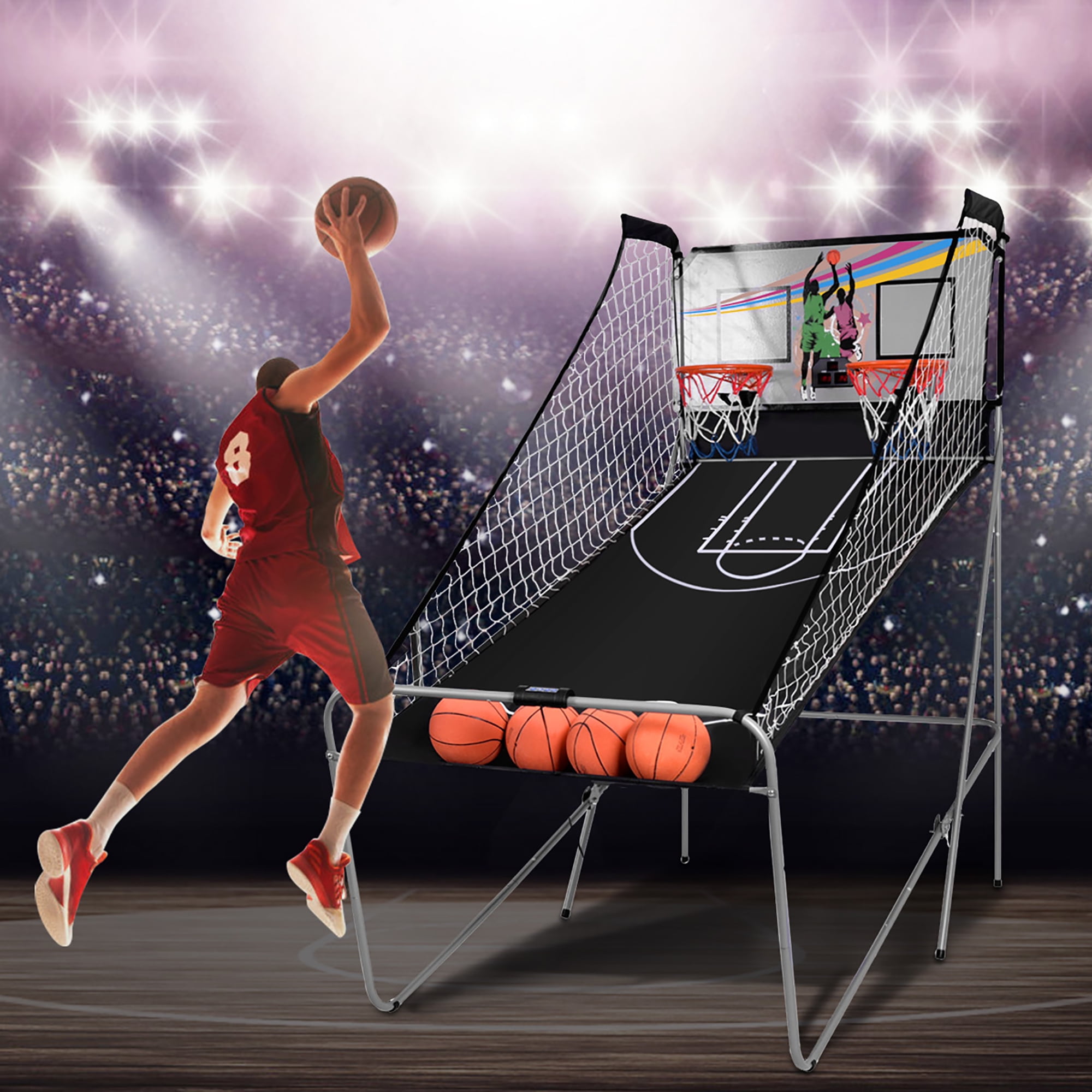 Jeux de Basketball Arcade à double tirs enfants avec 4 balls et 2 Paniers  Panier de Basketball double Intérieur et Extérieur pour enfants de 3 ans+ -  Costway