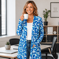 thumbnail image 6 of Women's Plus Size Blue Abstract Floral Cardigan, Long Sleeve Open Front Tunic with Pockets, 6 of 8