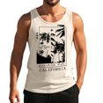 thumbnail image 2 of Men's California Palm Tree Graphic Tank Top with 'Enjoy Every Moment of Life' Quote and Sleeveless Muscle Shirt Featuring Vintage Summer Vibes Beige L, 2 of 4