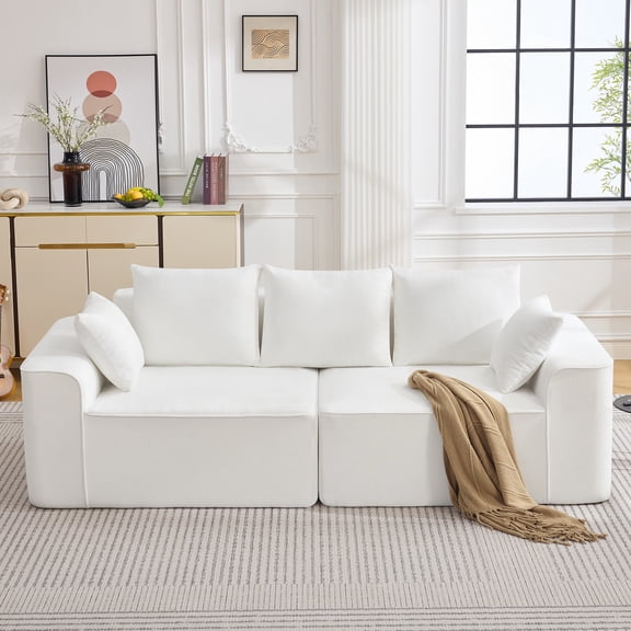 HASLE OUTFITTERS 94'' White Chenille Cloud Loveseat, Oversized 2-Seater Upholstered Sofa, Deep Seat Modern Couch for Living Room, No Assembly Needed, White