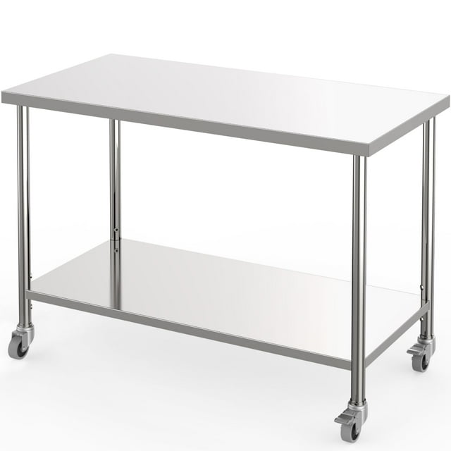 Kojooin Table en Acier Inoxydable, Table de Préparation Commerciale Robuste Certifiée NSF avec Tablette Inférieure Ajustable