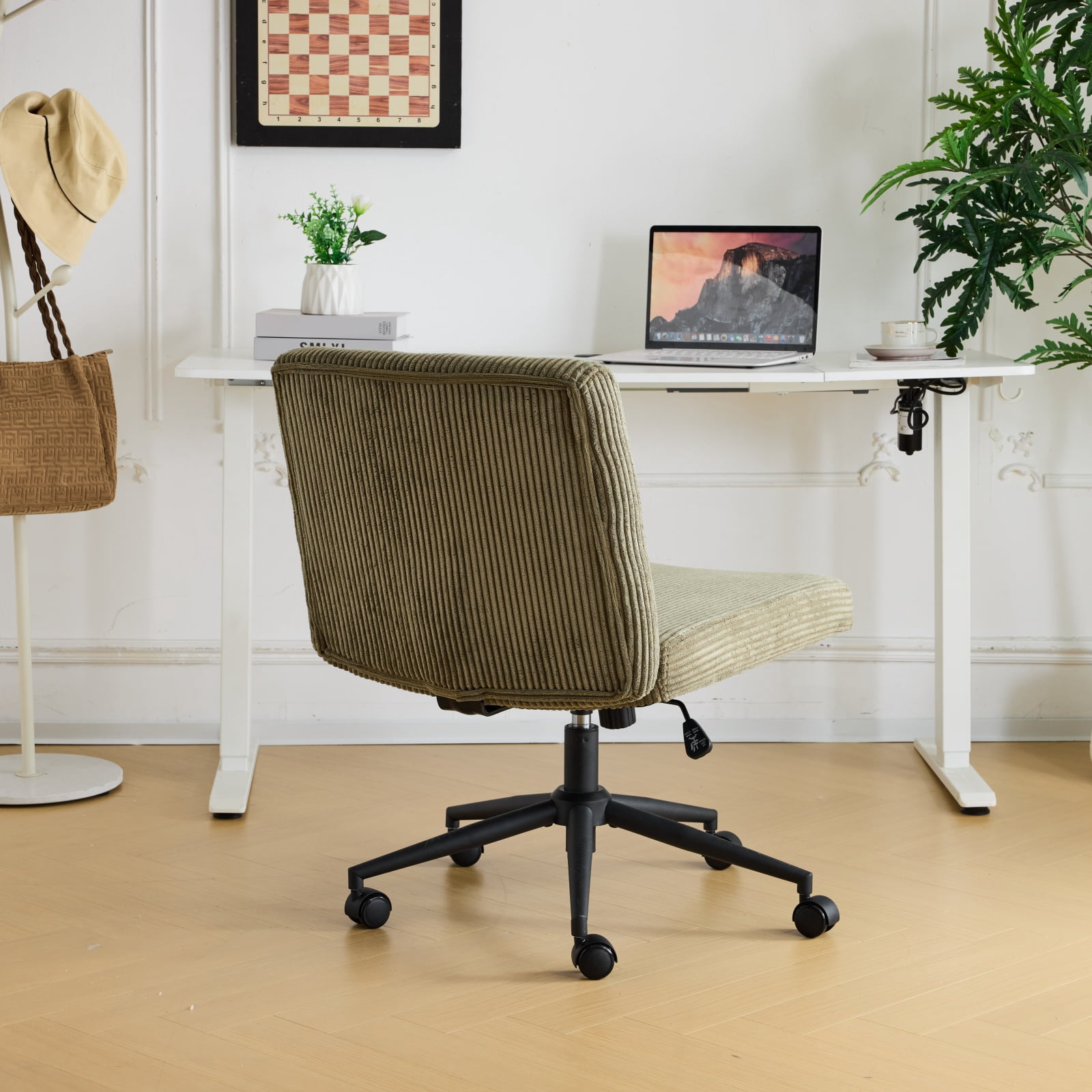 Ktaxon Oversized Armless Office Chair Swivel Study Chair Adjustable Desk Chair with Criss Cross Legs for Conference and Home Olive Green
