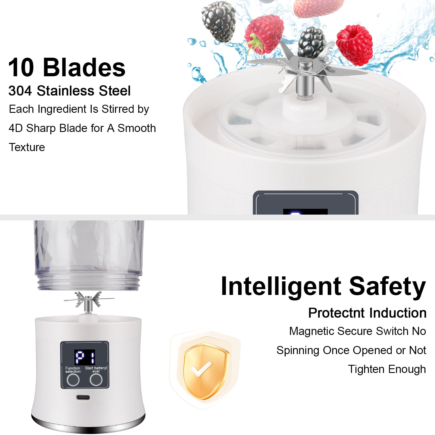 Portable Blender for Shakes and Smoothies,600mL HopePow Kitchen USB Rechargeable Shaker Juicer Blender 10 Sharp Stainless Steel Blades Cordless Personal Portable Small Blender for Smoothies,Kitchen