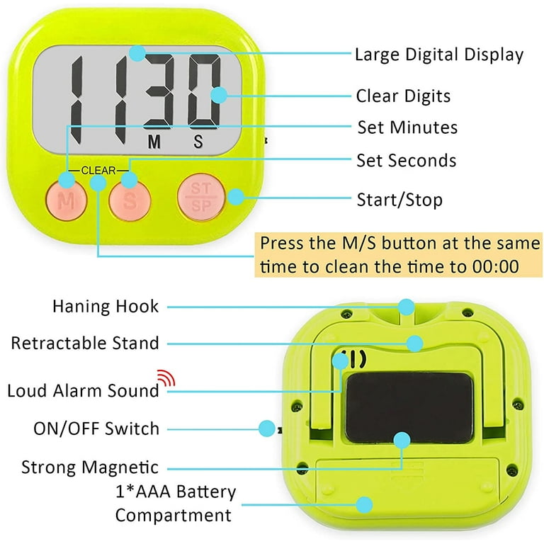  Ruyixws 2 Pack Digital Timer with Large LCD Display, Loud  Alarm, Magnetic Back , Timer for Teachers Students Kids Cooking , On/Off  Switch, Battery Included (2 Colors): Home & Kitchen
