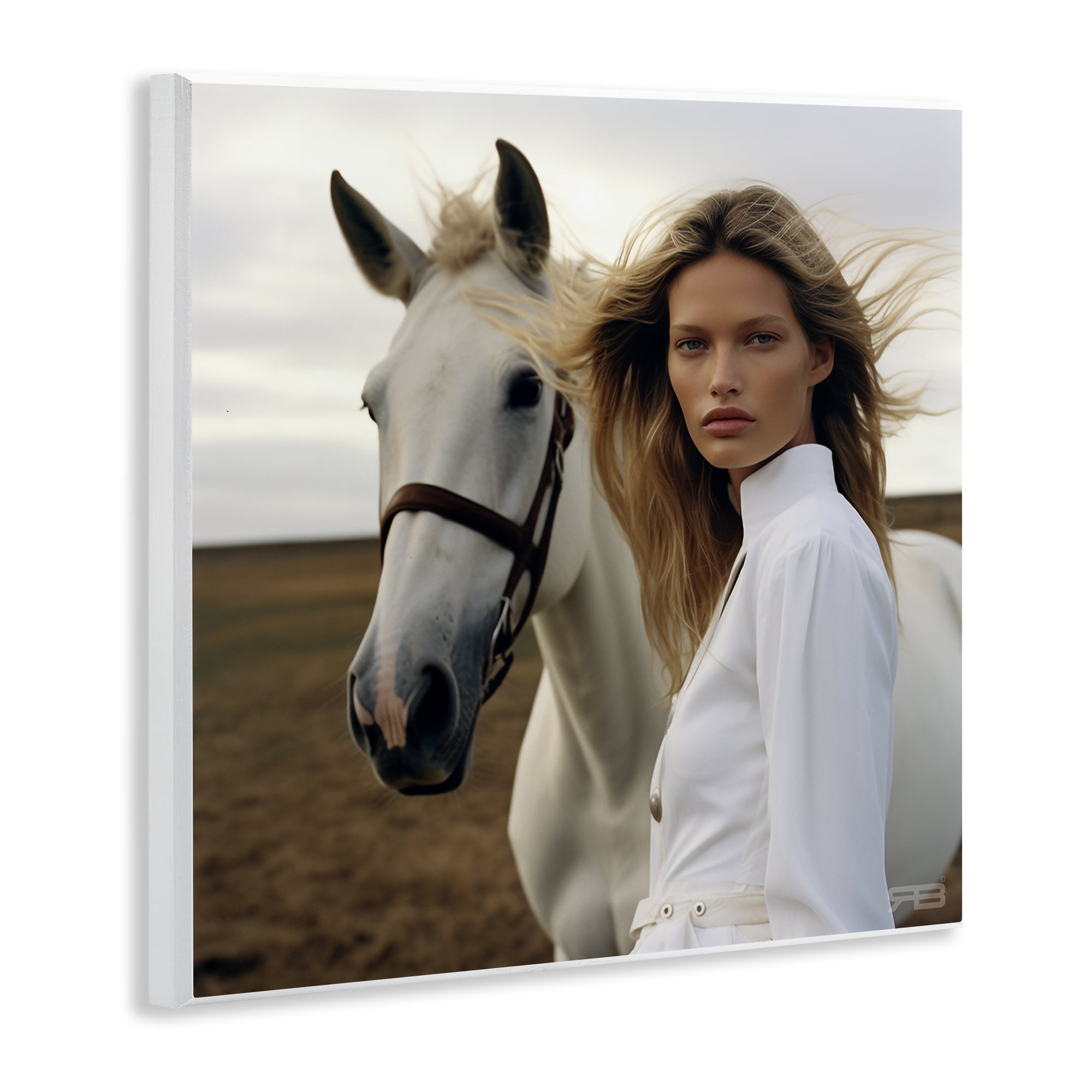 Stupell Industries Girl in White with Horse People Painting Unframed Art Print Wall Art, 12 x 12