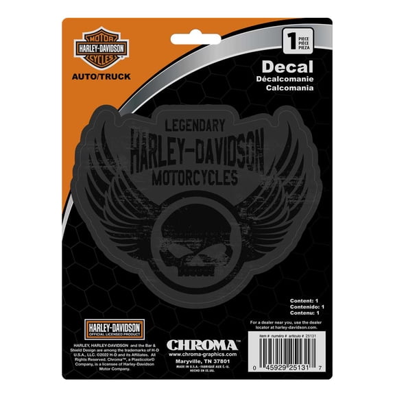 Harley-Davidson Winged Willie G Skull Logo Decal, Shiny & Matte Black - 6 x 8in., Harley Davidson
