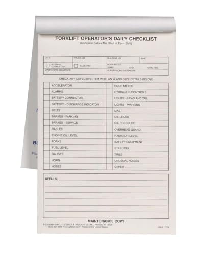 Forklift Operator Daily Checklist 5-pk. - Book Format, 2-Ply ...