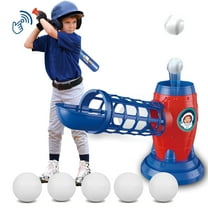 T Ball Sets for Kids 3-5 5-8, Baseball Toys Including 5 Balls/RC Pitching Machine/Adjustable Batting Tee, Sports&Outdoor Toys for Ages 3–12, Red&Blue