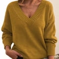 thumbnail image 5 of Women's Striped Sweater Casual Long Sleeve V Neck Chunky Knit Drop Shoulder Jumper Tops Pullover, 5 of 5