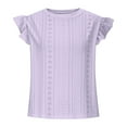 thumbnail image 4 of Zpanxa Womens Summer Tops, Solid Color V-Neck Short Sleeve Hollow Knitted Top T-Shirt Purple M, 4 of 8
