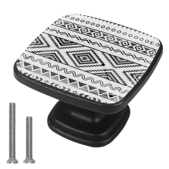 4 Pcs Cabinet Handle Drawer Pulls Black and White Tribal Knobs with Screws Square Furniture Office Cabinet Knob Decoration