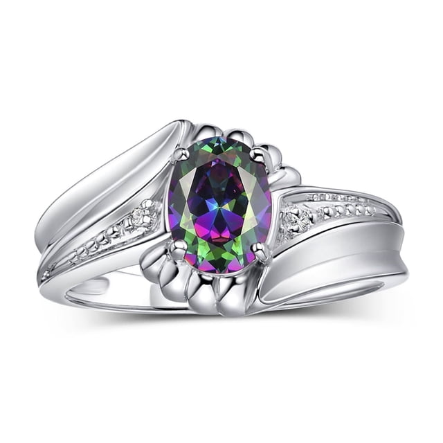 RYLOS Rings for Women Sterling Silver Swirl Z Ring 7X5MM Oval Gemstone & Diamond Rings June Alexandrite Jewelry Size 6