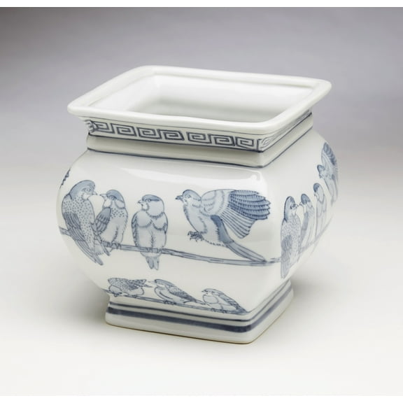 Zeckos AA Importing 59835 Square Blue And White Planter