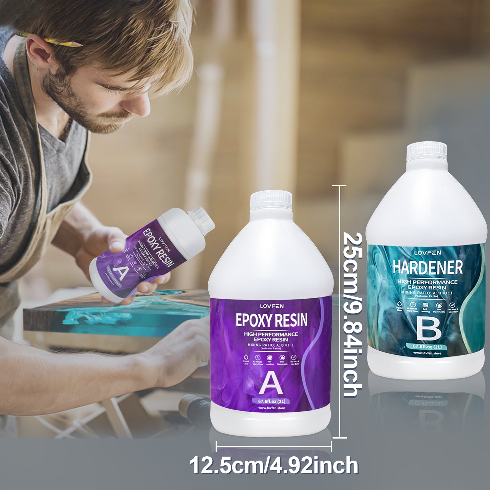 LOVFEN Epoxy Resin 1 Gallon Kit Art Resin for DIY,Jewelry,Tabletops,Crystal Clear,High-Performance Resin Epoxy