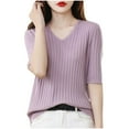 thumbnail image 2 of Delliss Womens Short Sleeve Sweaters V Neck Tops Business Casual Lightweight Knit Comfy Blouses Summer Fashion Outfits 2025, 2 of 3
