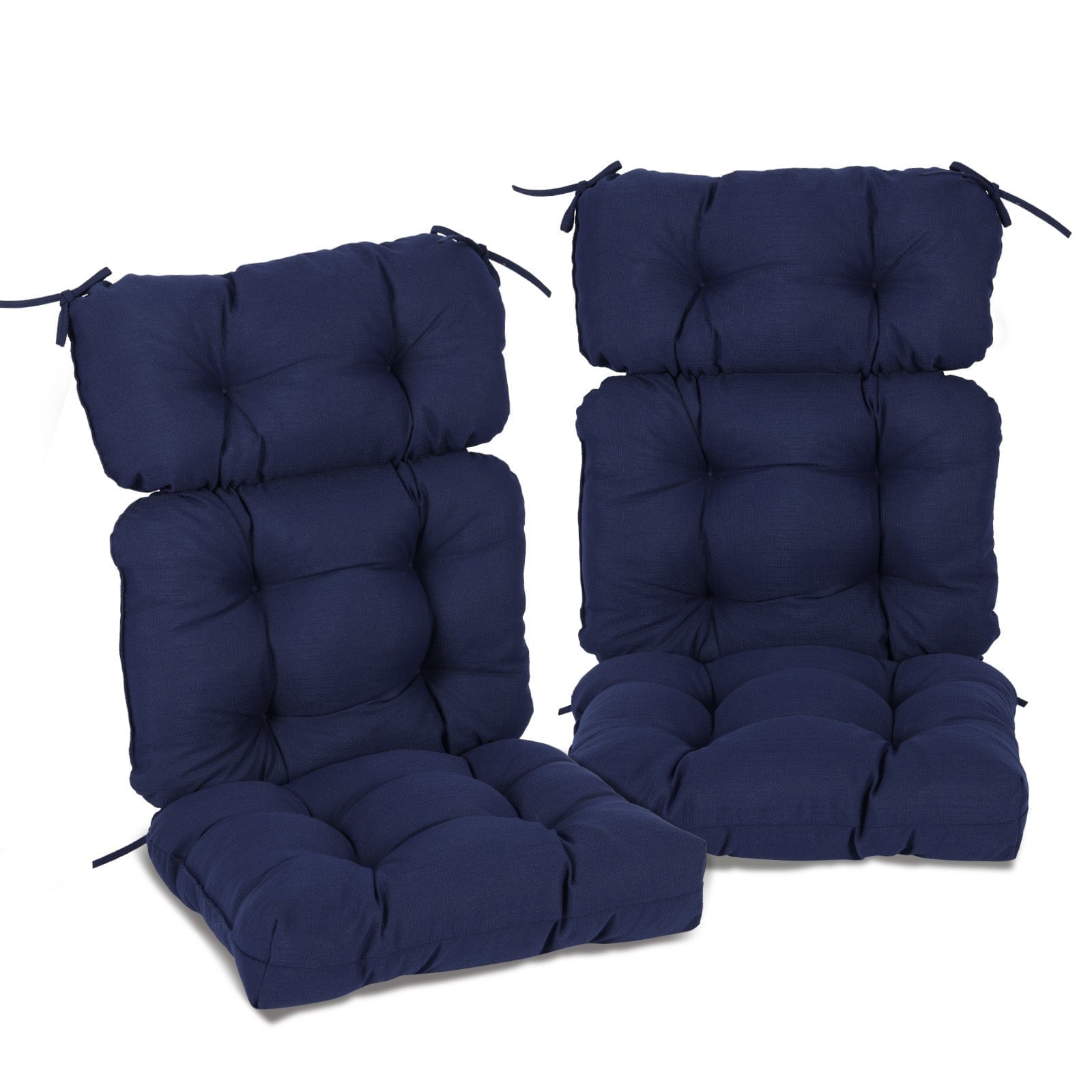 BPS Outdoor Chair Cushions, 45x22x5 Inch High Back Patio Dining Seat Cushion, Tufted Pads Set of 2, Dark Blue