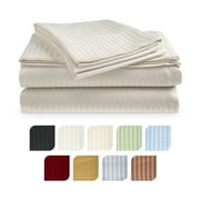 Deluxe Hotel 300 TC 100% Cotton, Luxury Dobby Stripe Bed Sheets Set, Queen, Beige, 4 Piece