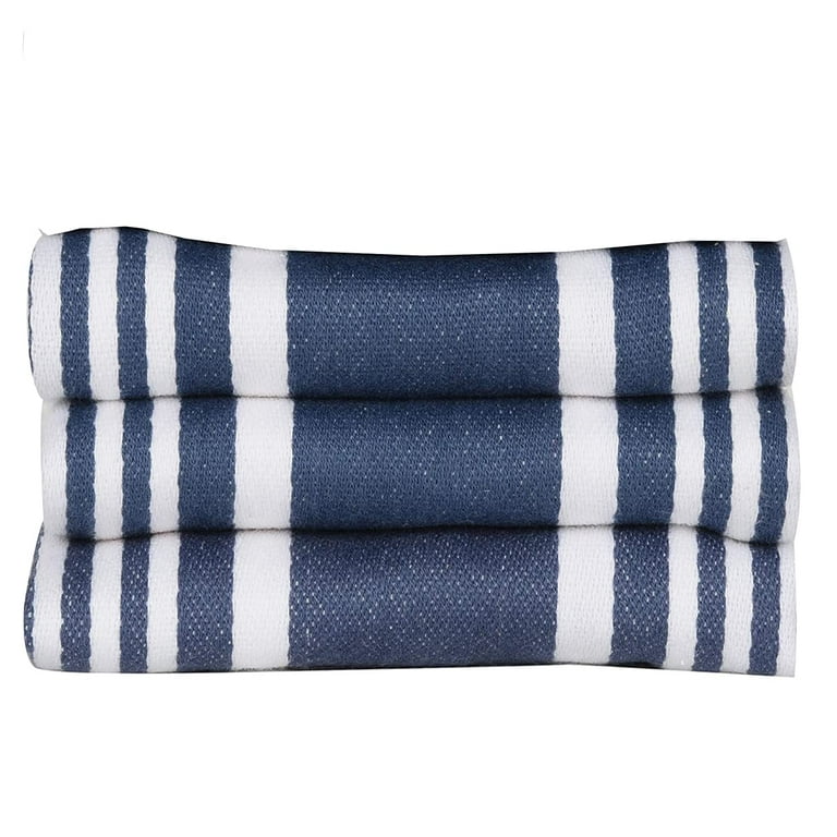 Indigo Blue White Stripe Set of 4 Kitchen Dish Towels 20x30 inch Extra Large Highly Absorbent 100% Cotton Hand Towel Mitered Corners for Bar & Tea