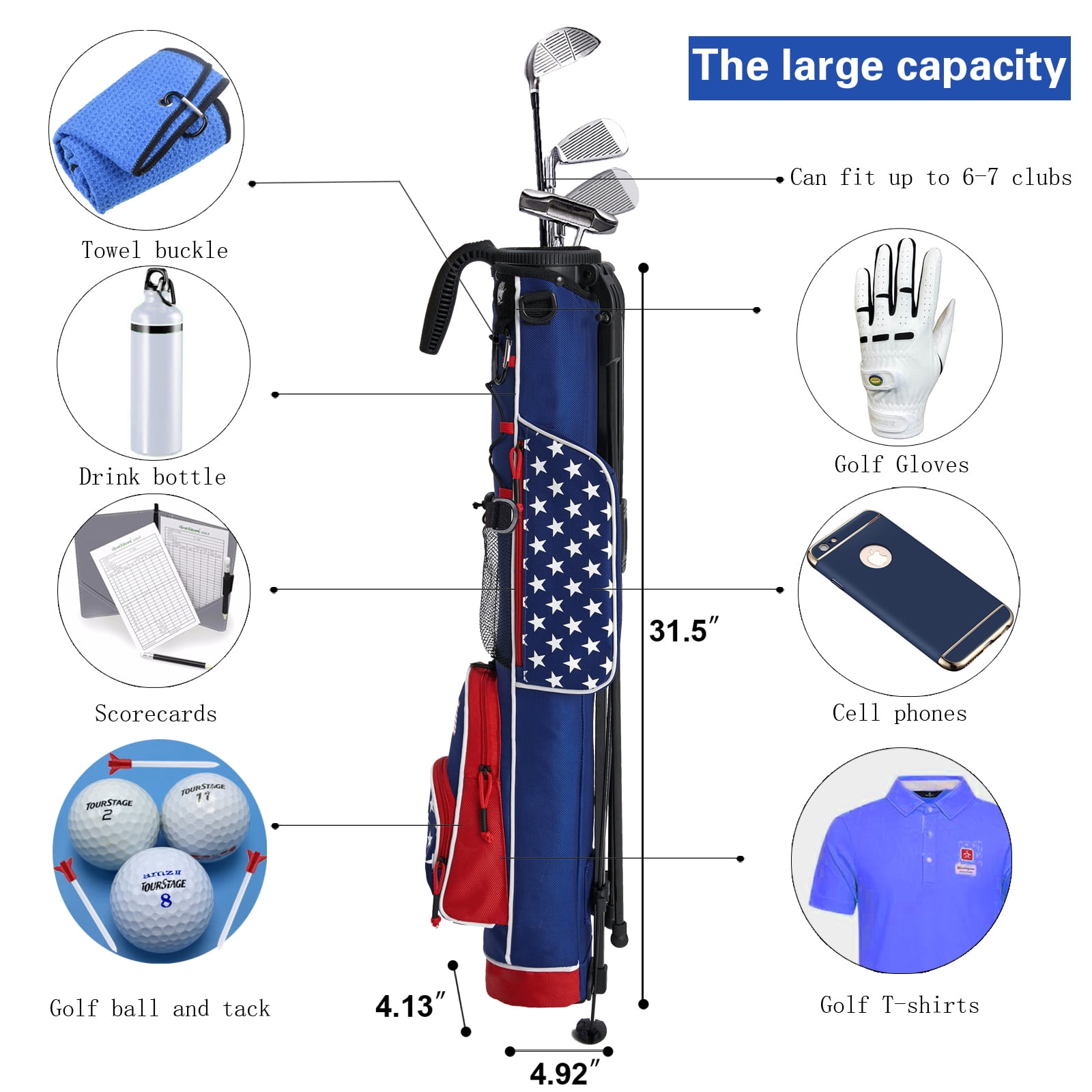 RUTHNISSI Golf Stand Bag, Lightweight Golf Easy Carry Bag with Padded Strap，Durable Pitch n Putt Golf Bag , Practice Ranger Sunday Golf Bag for Men&Women，par 3