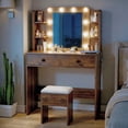 thumbnail image 7 of Haewon 33" Vanity Desk with Mirror and Lights and Power Outlet, Makeup Vanity with Large Desktop & Drawers, Vanity Set with Stool for Bedroom, Retro Brown, 7 of 7