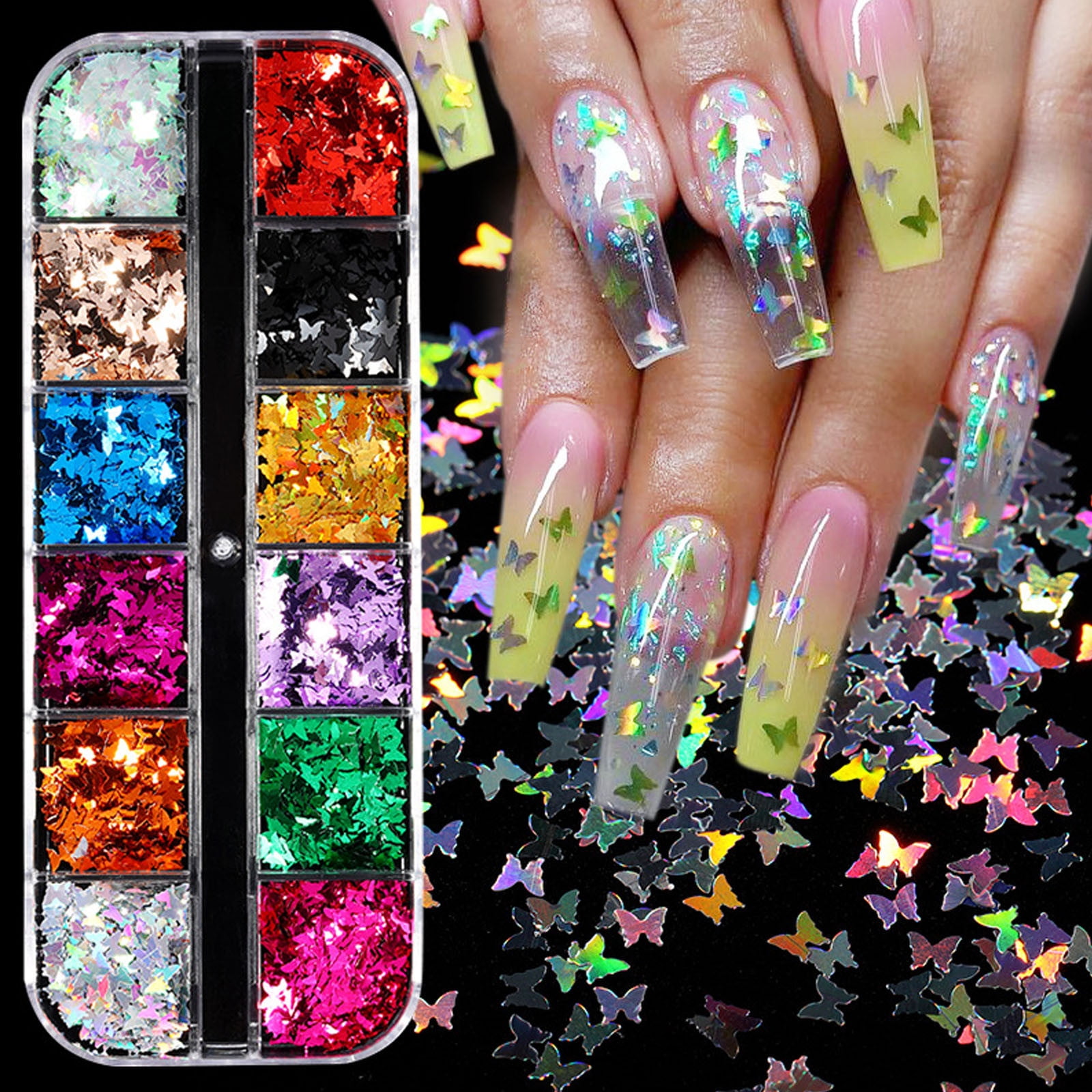 Yinguo Nail Arts Sequins 12 Colors Nail Glitter Stickers Flake Decal