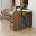 thumbnail image 2 of Modern Walnut Kitchen Sideboard with Glass Sliding Doors, 3 Drawers and Display Shelf, Stylish Storage Cabinet for Any Space, 2 of 17