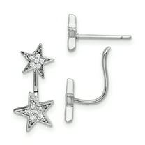 Primal Silver Sterling Silver Rhodium-plated Cubic Zirconia Star Front and Back Post Earrings
