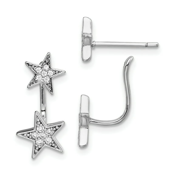 Primal Silver Sterling Silver Rhodium-plated Cubic Zirconia Star Front and Back Post Earrings