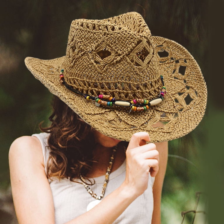 Women\'s Western Straw Cowboy Hat Woven Sun Hat Breathable Fluffy Sense Coastal Cowgirl Hat Straw Cowboy Hat Western  main image 3