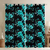 Manfei Fashion Cyan Rose Black Out Curtains for Adult, Flower Floral Curtains Pack of 2 (42x63 Each), Romantic Anniversary Bedroom Curtains, Window Curtains Bedroom Decor