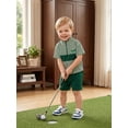 thumbnail image 5 of BemeyourBBs Toddler Baby Boy Summer Clothes Infant Baby Boys Golf Outfit Short Sleeve Lapel Collar Golf Themed Embroidery Half Zipper Striped Shirt Tops and Pockets Shorts 2Pcs Set, 5 of 9