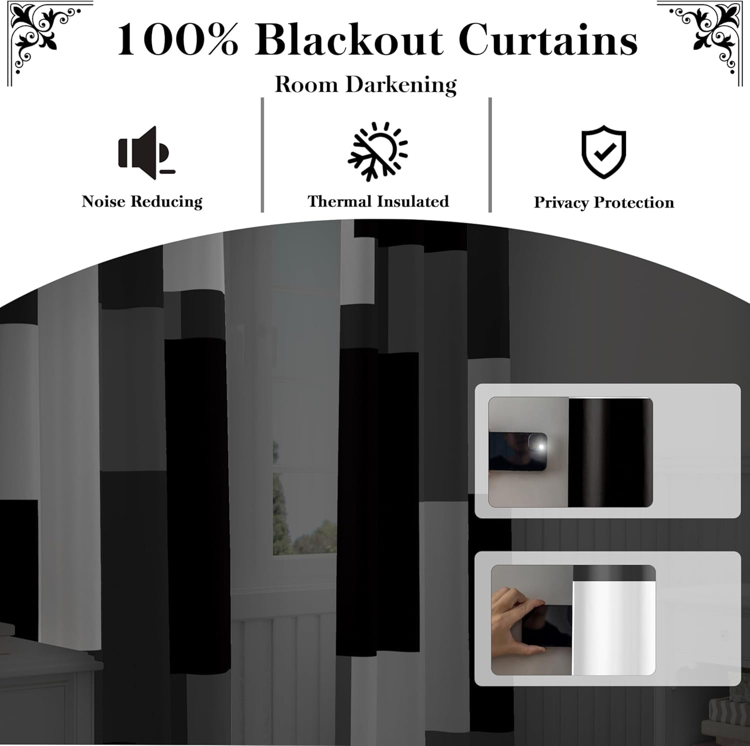 Tyrot 2 Panels Black Grey 100% Blackout Curtains for Bedroom White Gray Modern Abstract Geometric Curtains, 52" x 84"