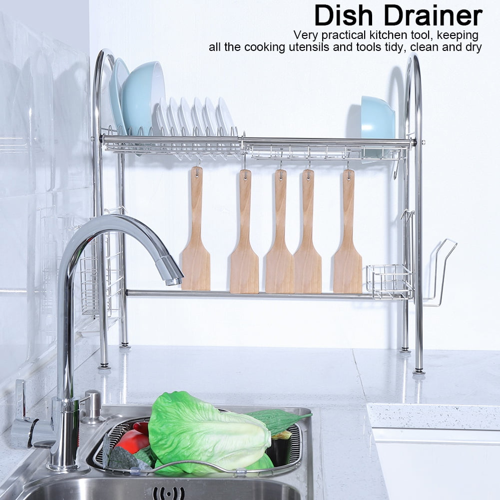 Stainless Steel Plates Bowls Storage Rack Dish Drainer Shelf Cooking Holder