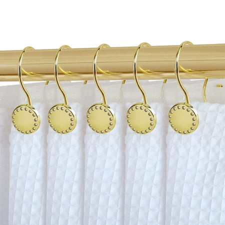 Utopia Alley Shower Rings Double Shower Curtain Hooks for Bathroom Rust Resistant Shower Curtain Hooks Rings Set of 12 Gold