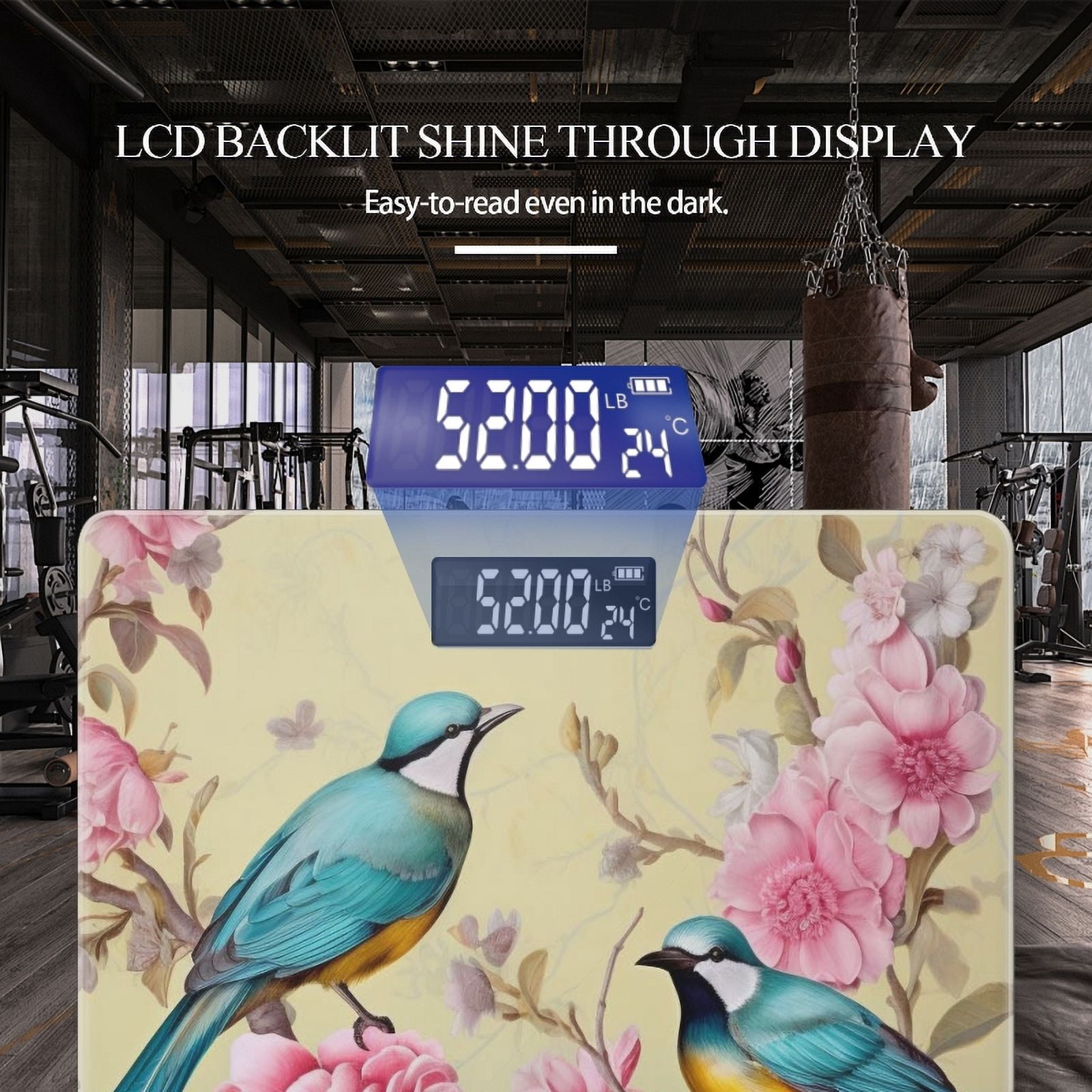 Bathroom Scale, Highly Accurate Digital Body Scale,Precisely Measures Weight up to 400 lbs-Beautiful Birds With Blue And Yellow Feathers