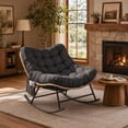 thumbnail image 1 of Oversized Papasan Rocking Chair with Thick Cushion, Curved Leg Wicker Rattan Rocker, Heavy Duty 700 LBS Capacity Indoor Outdoor Glider, Yellow Rattan + Black Cushion, 1 of 7