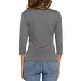 thumbnail image 3 of INSPIRE CHIC Women's Ruched Blouse Button Decor V Neck 3/4 Sleeve Solid Knit Top XL Dark Grey, 3 of 6